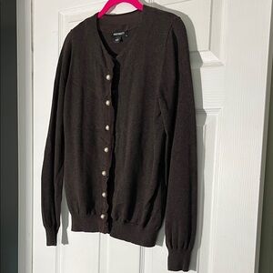 Foxcroft Dark Brown Cardigan with Pearl Buttons